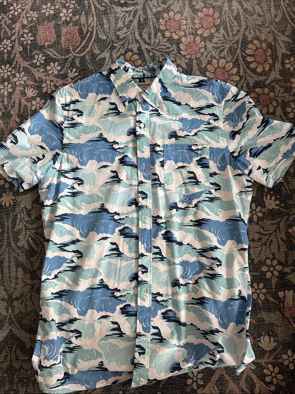 Goodthreads Blue and Navy Wave-Print Short-Sleeve Button-Down Shirt